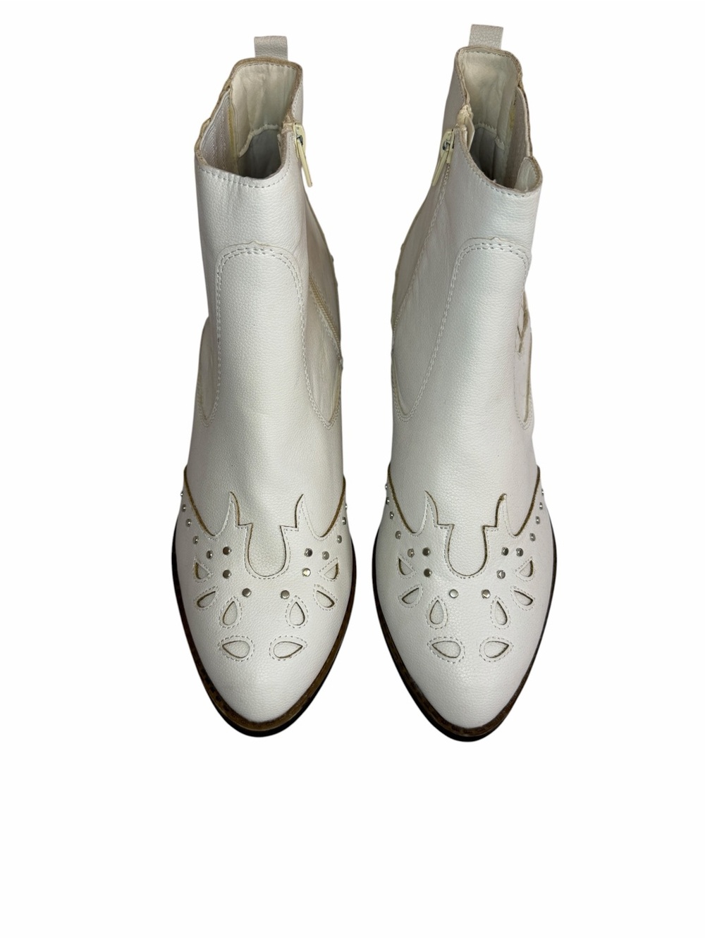 Sugar White Studded Western Ankle Booties - Picture 2 of 6